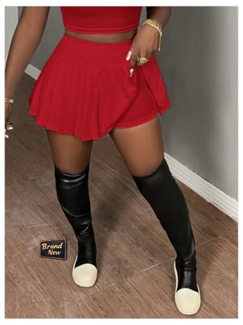 2 Piece Skirt Set Crop Top Pleated Mini Skirt Set - Picture 5 of 5
